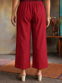 Red Handloom Cotton Flared Pants