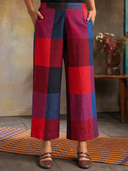 Red-Blue Checks Handloom Cotton Flared Pants