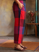 Red-Blue Checks Handloom Cotton Flared Pants