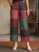 Red-Green Checks Handloom Cotton Flared Pants