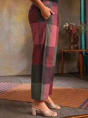 Red-Green Checks Handloom Cotton Flared Pants