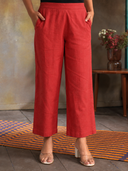 Rust Red Cotton Flared Pants