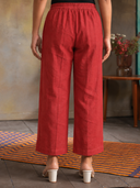 Rust Red Cotton Flared Pants