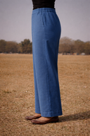 Blue Cotton Flared Pants
