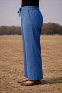 Blue Cotton Straight Pants