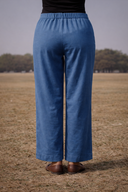 Blue Cotton Straight Pants