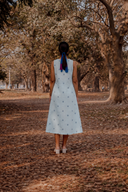 Powder Blue Cotton Sleeveless A-line Dress
