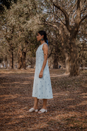 Powder Blue Cotton Sleeveless A-line Dress