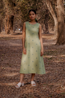 Olive Green Cotton Sleeveless A-line Dress