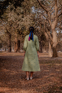 Olive Green Cotton Front Open Shirt Dress
