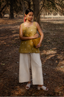 Mustard Cotton Woven Buti Sleeveless Top