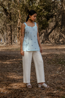 Powder Blue Cotton Woven Buti Sleeveless Top