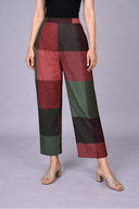 Red-Green Checks Handloom Cotton Flared Pants