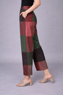 Red-Green Checks Handloom Cotton Flared Pants