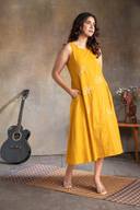 Yellow Floral Handloom Cotton Hand Embroidered Dress