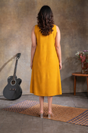 Yellow Floral Handloom Cotton Hand Embroidered Dress