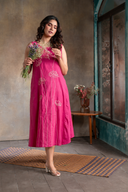 Pink Floral Handloom Cotton Hand Embroidered Dress