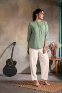 Sage Green Handloom Cotton Hand Embroidered Antifit Top