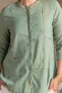 Sage Green Handloom Cotton Hand Embroidered Antifit Top