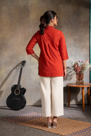 Rust Red Handloom Cotton Hand Embroidered Antifit Top