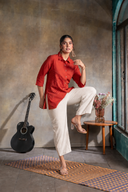 Rust Red Handloom Cotton Hand Embroidered Antifit Top
