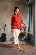 Rust Red Handloom Cotton Hand Embroidered Antifit Top