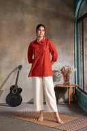 Rust Red Handloom Cotton Hand Embroidered Antifit Top