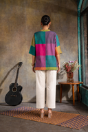 Mustard Multicolour Checks Handloom Cotton Antifit Top