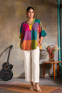 Mustard Multicolour Checks Handloom Cotton Antifit Top