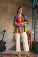 Mustard Multicolour Checks Handloom Cotton Antifit Top