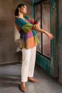 Mustard Multicolour Checks Handloom Cotton Antifit Top