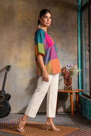 Mustard Multicolour Checks Handloom Cotton Antifit Top