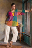 Mustard Multicolour Checks Handloom Cotton Antifit Top