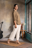 Mud Brown Handloom Cotton Hand Embroidered Antifit Top