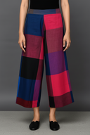 Red-Blue Checks Hand Embroidered Handloom Cotton Half & Half Kurta Set with Flared Pants (set of 2)