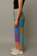 Purple Blue Pastel Checks Handloom Cotton Flared Pants