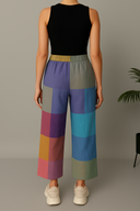 Purple Blue Pastel Checks Handloom Cotton Flared Pants