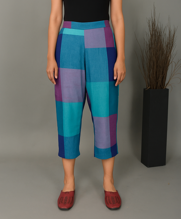 Pink-Purple Handwoven Regular Flared Cotton Pant
