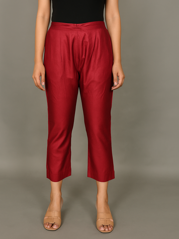 Maroon Cotton Silk Pants
