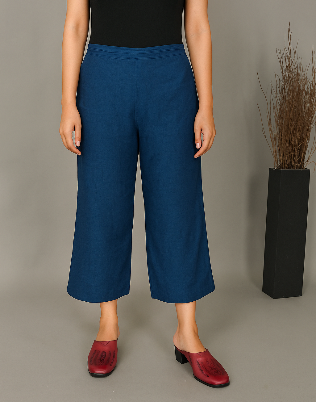 Indigo Handwoven Cotton Flared Pant