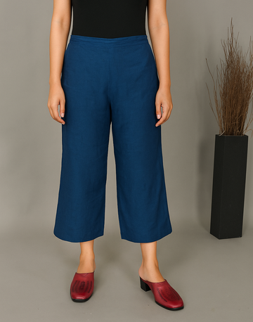 Indigo Handwoven Cotton Flared Pant