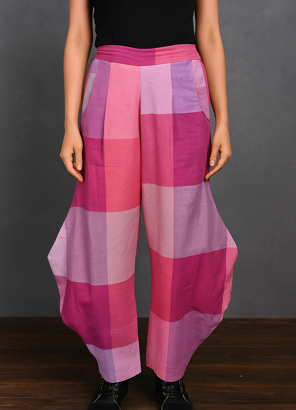 Pink Checks Handwoven Cowl Pant