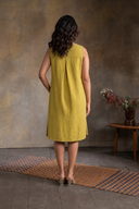 Lime Floral Handloom Cotton Hand Embroidered Sleeveless Dress