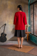 Red Handloom Cotton Appliqué Jacket