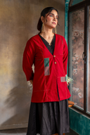 Red Handloom Cotton Appliqué Jacket