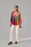Mustard Multicolour Checks Handloom Cotton Antifit Top with Button Detailing