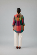 Mustard Multicolour Checks Handloom Cotton Antifit Top with Button Detailing