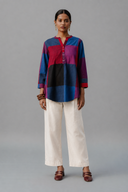 Red-Blue Checks Handloom Cotton Antifit Top with Button Detailing