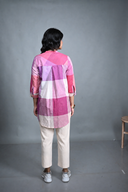 Pink-White Checks Handloom Cotton Antifit Top with Button Detailing