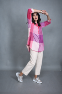 Pink-White Checks Handloom Cotton Antifit Top with Button Detailing